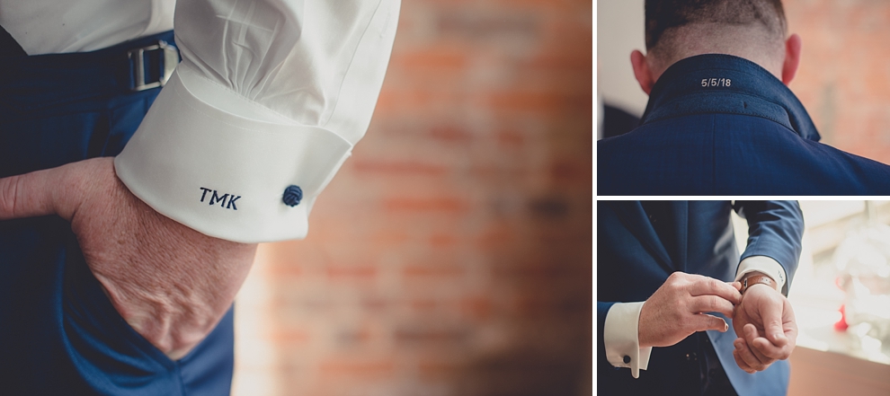 groom prepares for wedding in hotel room at Webb Lofts on Pearl St. in Buffalo, NY