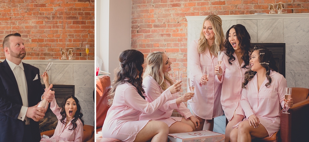 bride prepares for wedding in hotel room at Webb Lofts on Pearl St. in Buffalo, NY