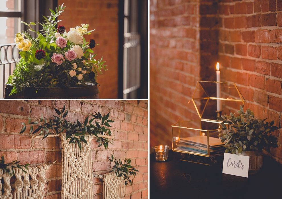 whimsical spring wedding details from Quaint Rentals and William's Florist at pearl st grill and brewery in Buffalo, NY