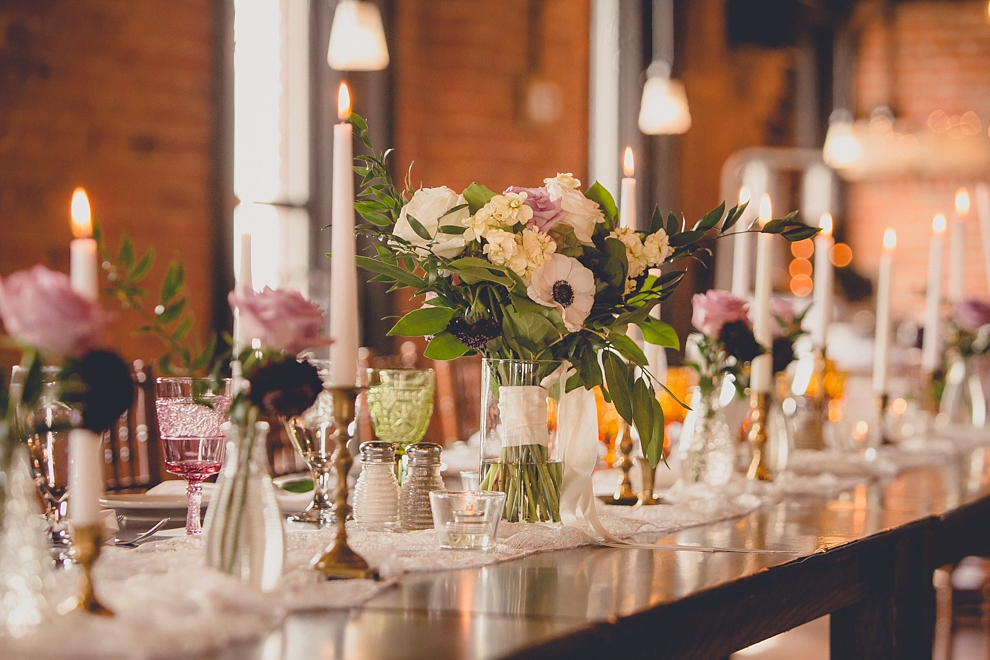 whimsical spring wedding details from Quaint Rentals and William's Florist at pearl st grill and brewery in Buffalo, NY