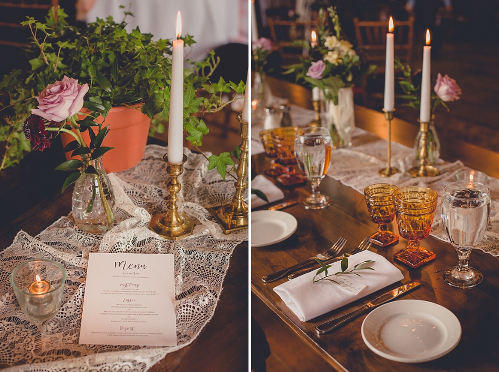 whimsical spring wedding details from Quaint Rentals and William's Florist at pearl st grill and brewery in Buffalo, NY