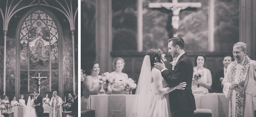 bride and groom kiss during wedding at St. Joseph's University Parish Church in Buffalo, NY