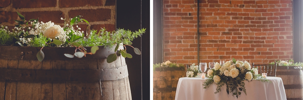 flowers at at wedding at Pearl Street Grill and Brewery in Buffalo, NY