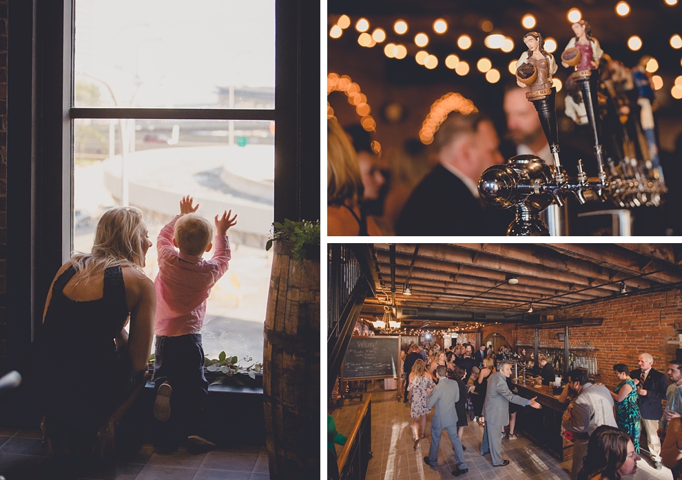 guests mingle during cocktail hour at wedding at Pearl Street Grill and Brewery in Buffalo, NY