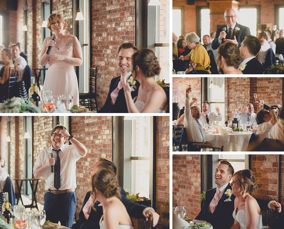 people giving speeches at wedding at Pearl Street Grill and Brewery in Buffalo, NY