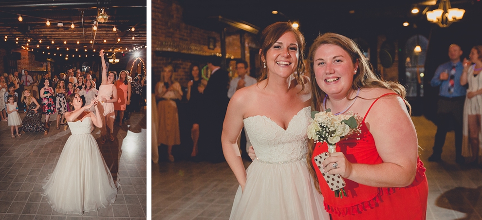 bride tosses bouquet at wedding at Pearl Street Grill and Brewery in Buffalo, NY