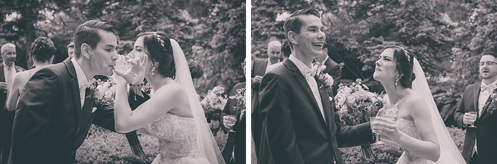 bride and groom toast during garden wedding ceremony at Samuel's Grande Manor near Buffalo, NY