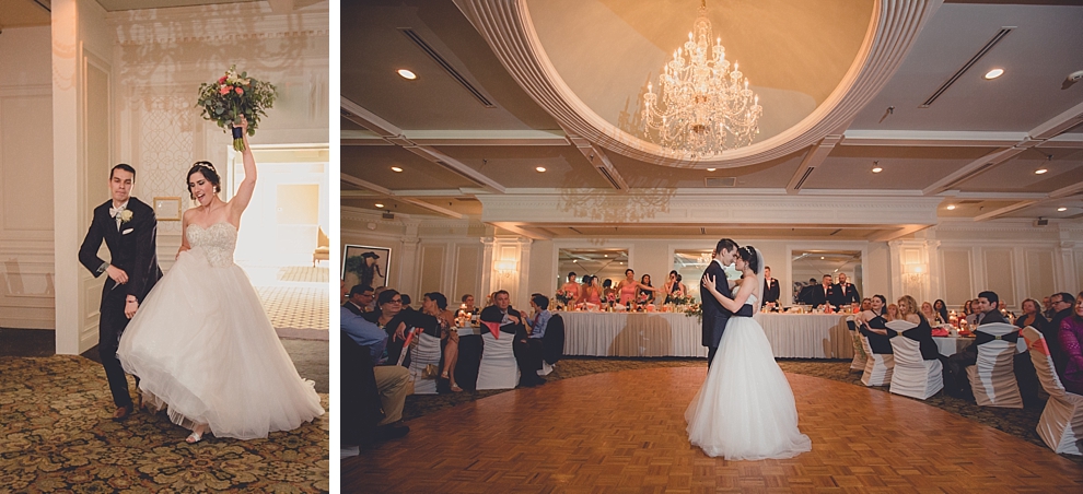 bride and groom are introduced and share first dance during wedding reception at Samuel's Grande Manor near Buffalo, NY