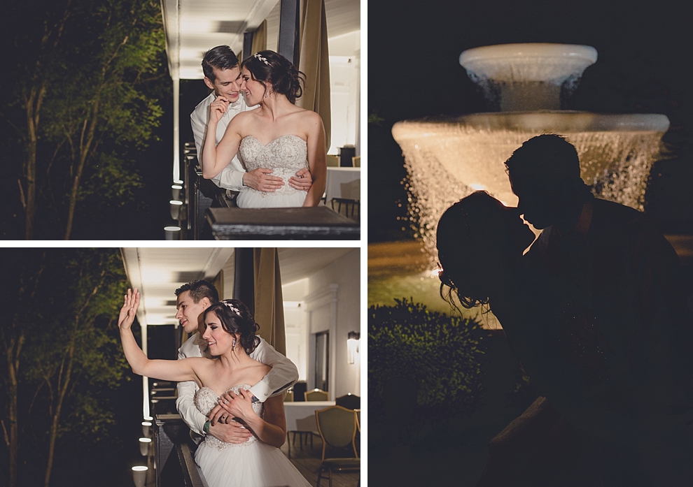 bride and groom pose for portraits outside during wedding reception at Samuel's Grande Manor near Buffalo, NY