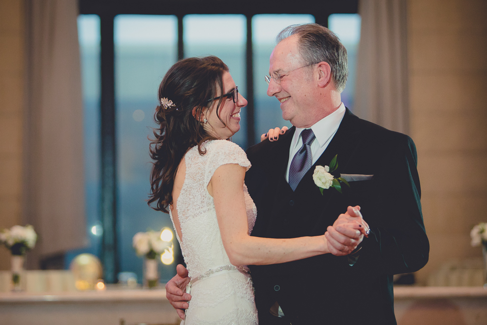 father and daughter dance during speech at ballroom wedding reception venue, the Admiral Room, in Buffalo, NY