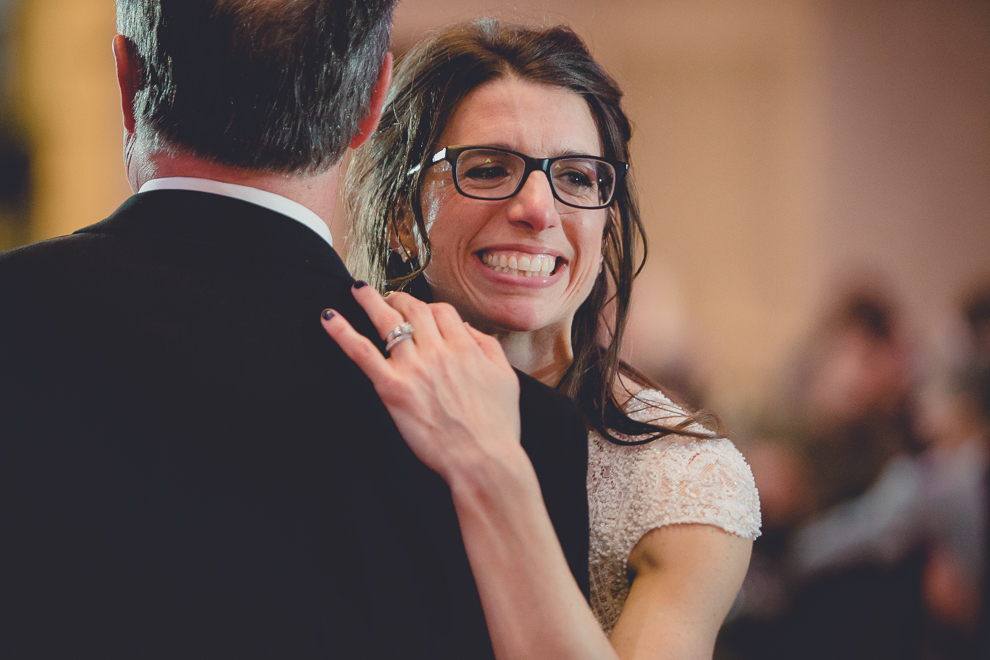 father and daughter dance during speech at ballroom wedding reception venue, the Admiral Room, in Buffalo, NY