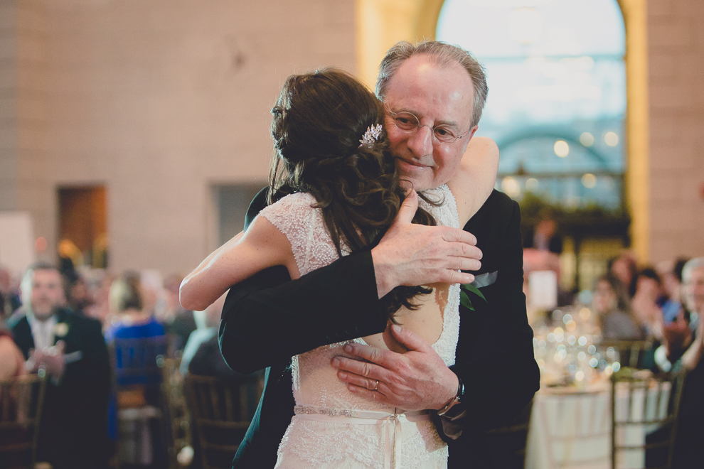 father and daughter dance during speech at ballroom wedding reception venue, the Admiral Room, in Buffalo, NY