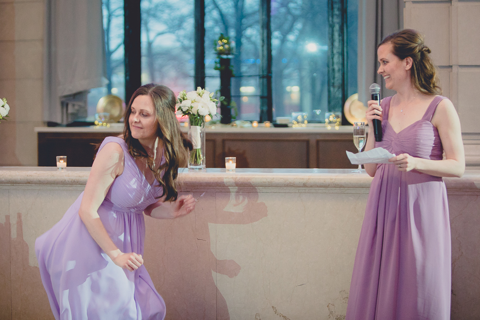 maid of honor delivers speech at ballroom wedding reception venue, the Admiral Room, in Buffalo, NY