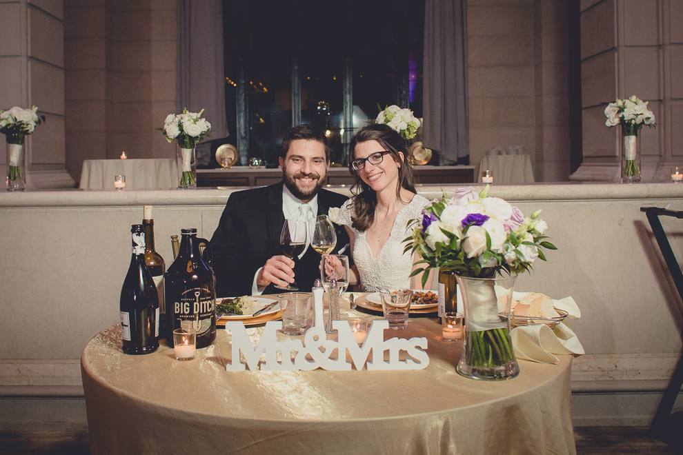 bride and groom toast at ballroom wedding reception venue, the Admiral Room, in Buffalo, NY