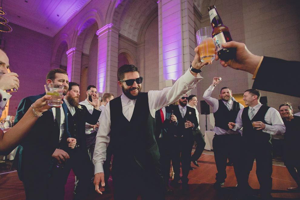 guests dance at ballroom wedding reception venue, the Admiral Room, in Buffalo, NY