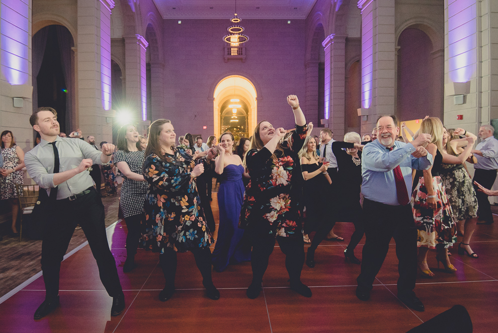 guests dance at ballroom wedding reception venue, the Admiral Room, in Buffalo, NY