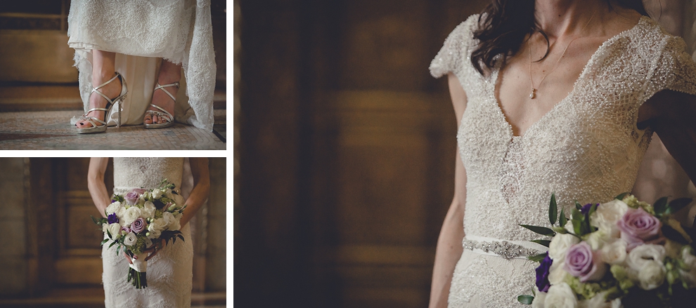 bride poses for portrait at Ellicott Square Building during wedding in Buffalo, NY