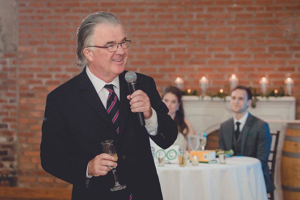 father of bride gives speech during wedding reception in Hotel Lafayette in Buffalo, NY