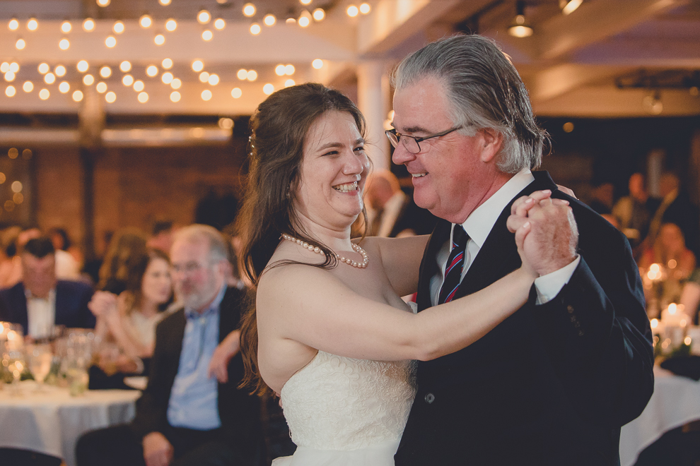 bride and father dance during wedding reception in Hotel Lafayette in Buffalo, NY