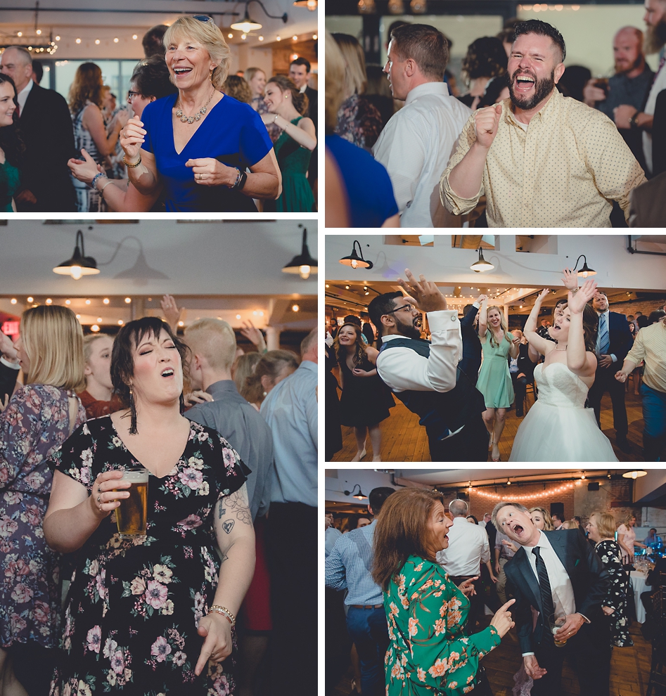 guests dance during wedding reception in Hotel Lafayette in Buffalo, NY