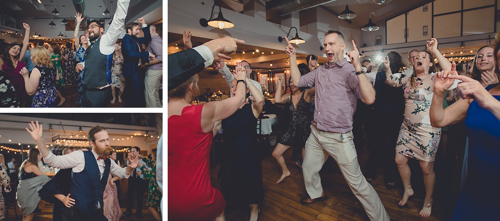 guests dance during wedding reception in Hotel Lafayette in Buffalo, NY
