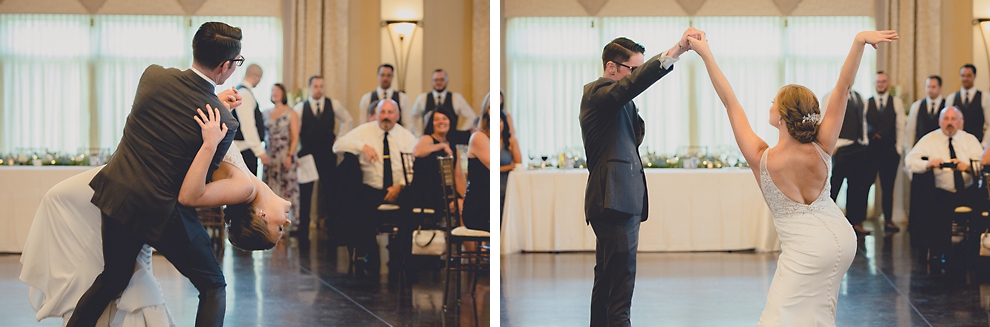 bride and groom dance during reception at avanti mansion wedding in Buffalo, NY