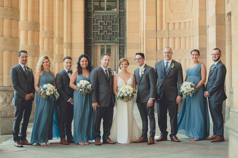 bride and groom have reveal or first look at City Hall before their Avanti Mansion wedding in Buffalo, NY