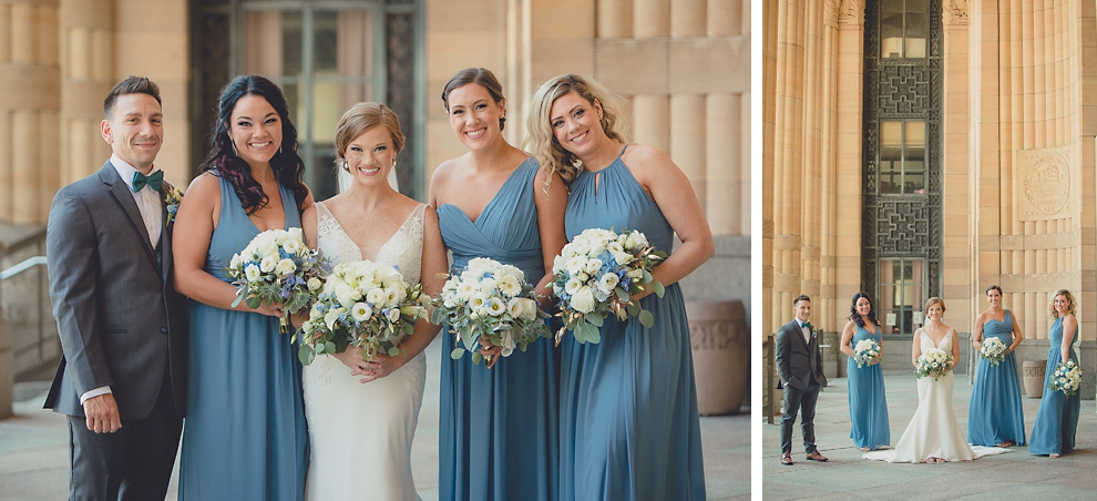 bride and groom have reveal or first look at City Hall before their Avanti Mansion wedding in Buffalo, NY