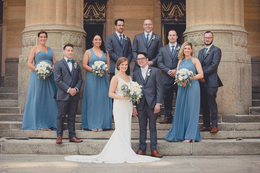 bride and groom have reveal or first look at City Hall before their Avanti Mansion wedding in Buffalo, NY