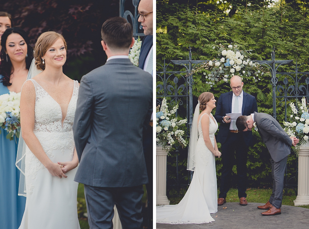 bride and groom say vows during ceremony at avanti mansion wedding in Buffalo, NY