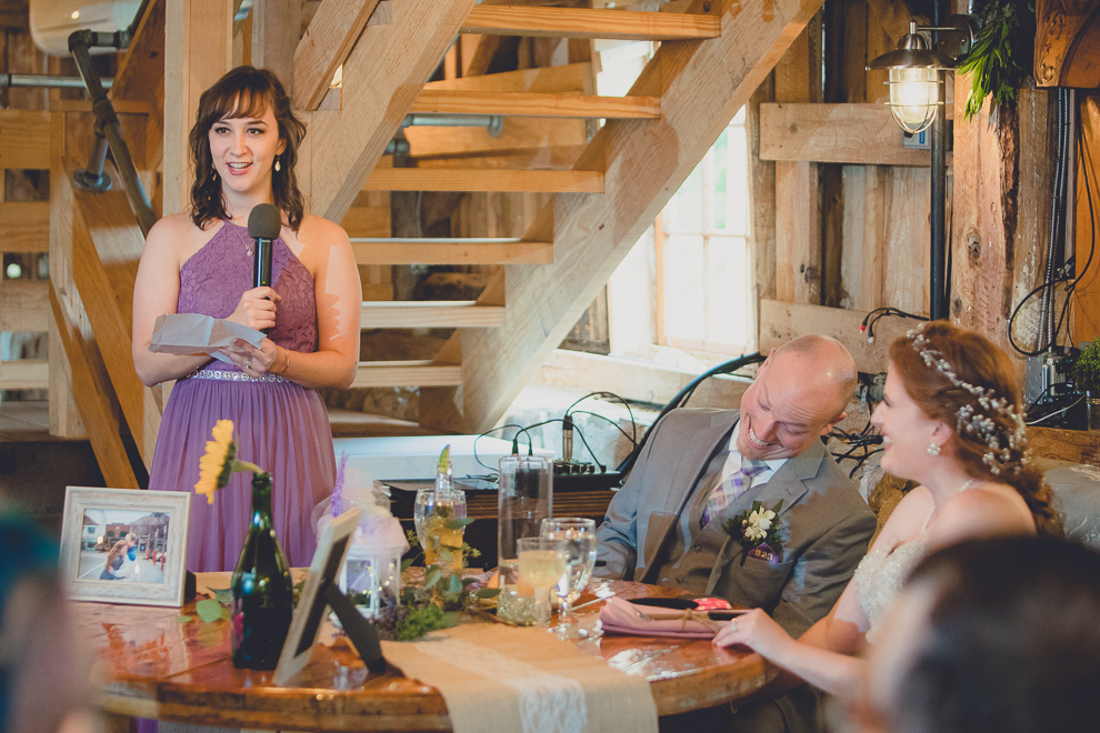 speech at wedding reception in barn at a Hayloft in the Grove in East Aurora, near Buffalo, NY
