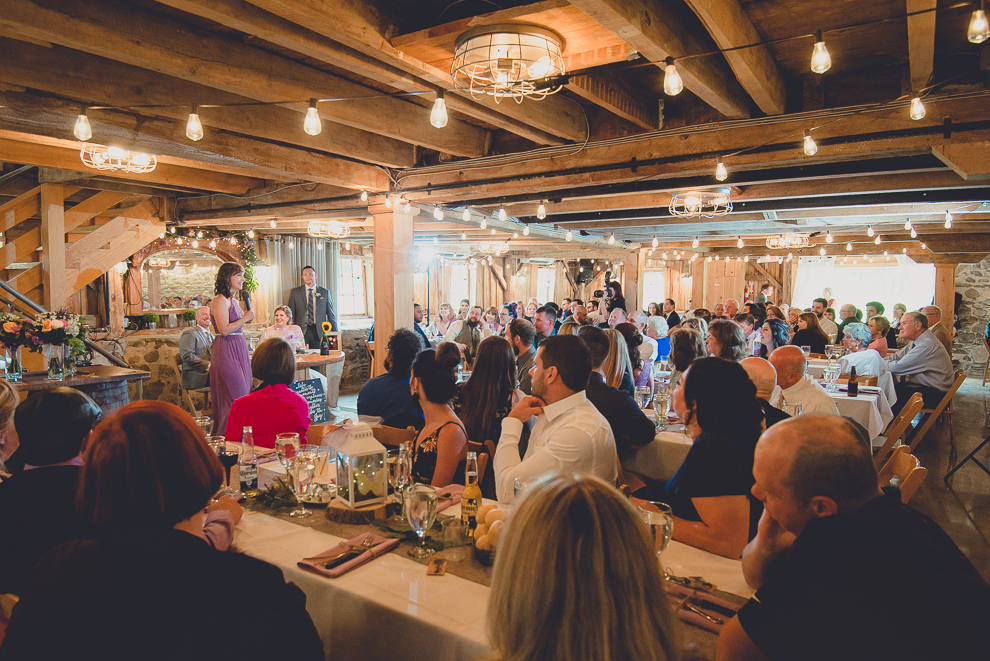 speech at wedding reception in barn at a Hayloft in the Grove in East Aurora, near Buffalo, NY