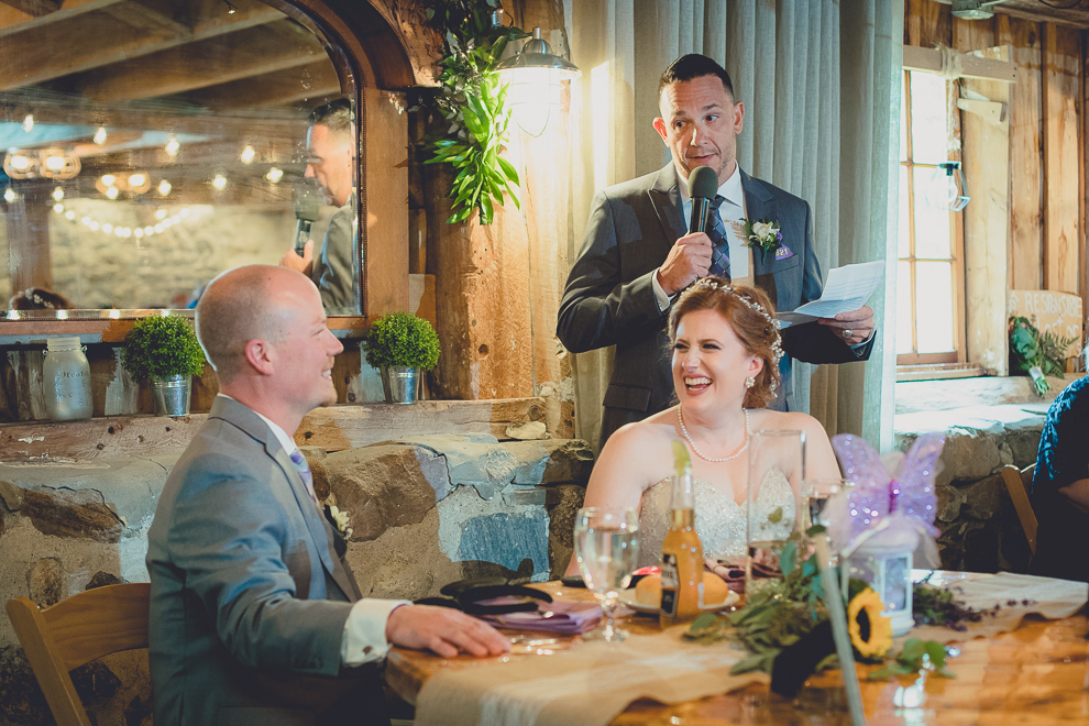 speech at wedding reception in barn at a Hayloft in the Grove in East Aurora, near Buffalo, NY