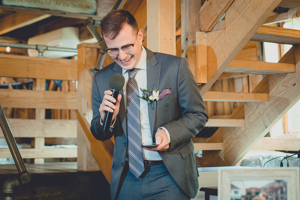 speech at wedding reception in barn at a Hayloft in the Grove in East Aurora, near Buffalo, NY