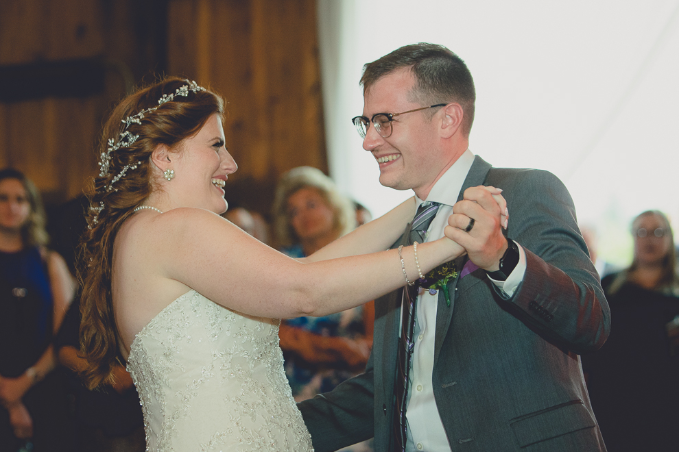 bride and brother dance at wedding reception in barn at a Hayloft in the Grove in East Aurora, near Buffalo, NY