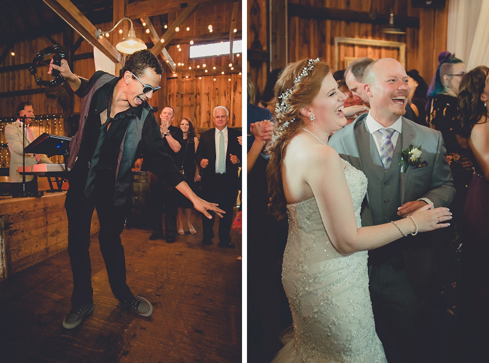 bride and groom dance at wedding reception in barn at a Hayloft in the Grove in East Aurora, near Buffalo, NY