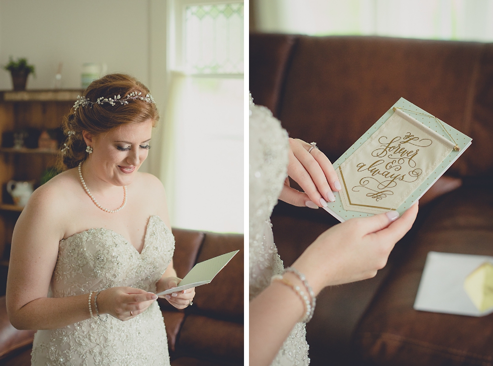 bride getting ready in cottage at a Hayloft in the Grove wedding in East Aurora, near Buffalo, NY