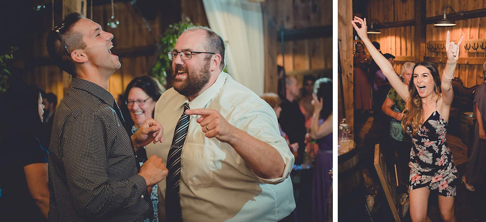 guests dance at wedding reception in barn at a Hayloft in the Grove in East Aurora, near Buffalo, NY