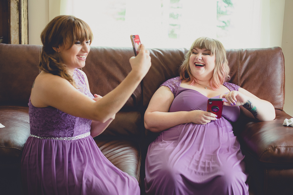 bridesmaids getting ready in cottage at a Hayloft in the Grove wedding in East Aurora, near Buffalo, NY