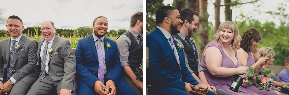 wedding party takes hayride to sunken pond for portraits at a Hayloft in the Grove in East Aurora, near Buffalo, NY