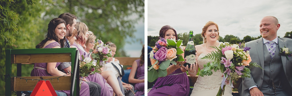 wedding party takes hayride to sunken pond for portraits at a Hayloft in the Grove in East Aurora, near Buffalo, NY