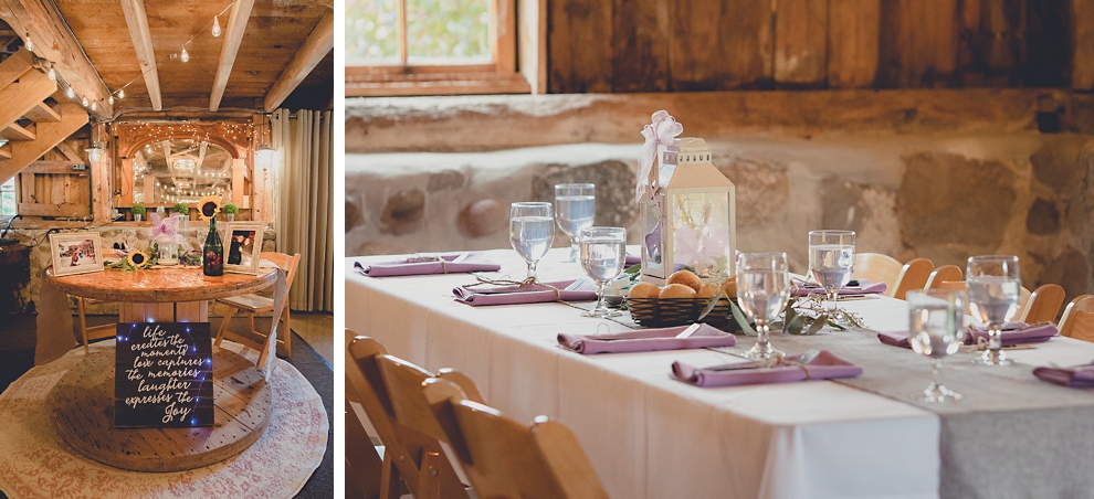 wedding reception decor in barn at a Hayloft in the Grove in East Aurora, near Buffalo, NY