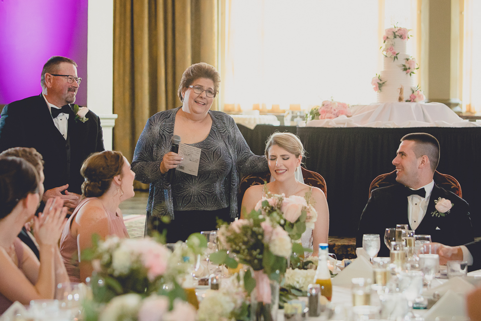parents of bride give toast in Terrace Room at the Statler City wedding reception venue in Buffalo, NY