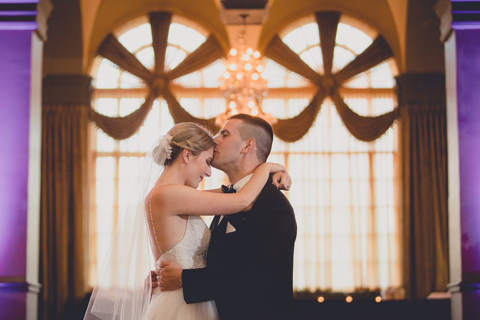 bride and groom share first dance in Terrace Room at the Statler City wedding reception venue in Buffalo, NY