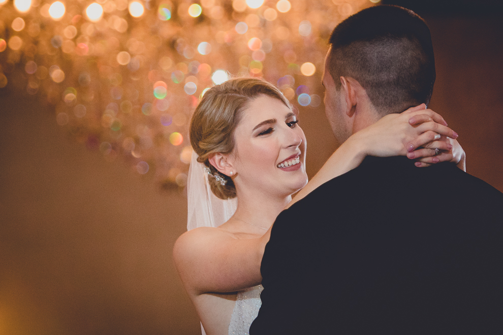bride and groom share first dance in Terrace Room at the Statler City wedding reception venue in Buffalo, NY