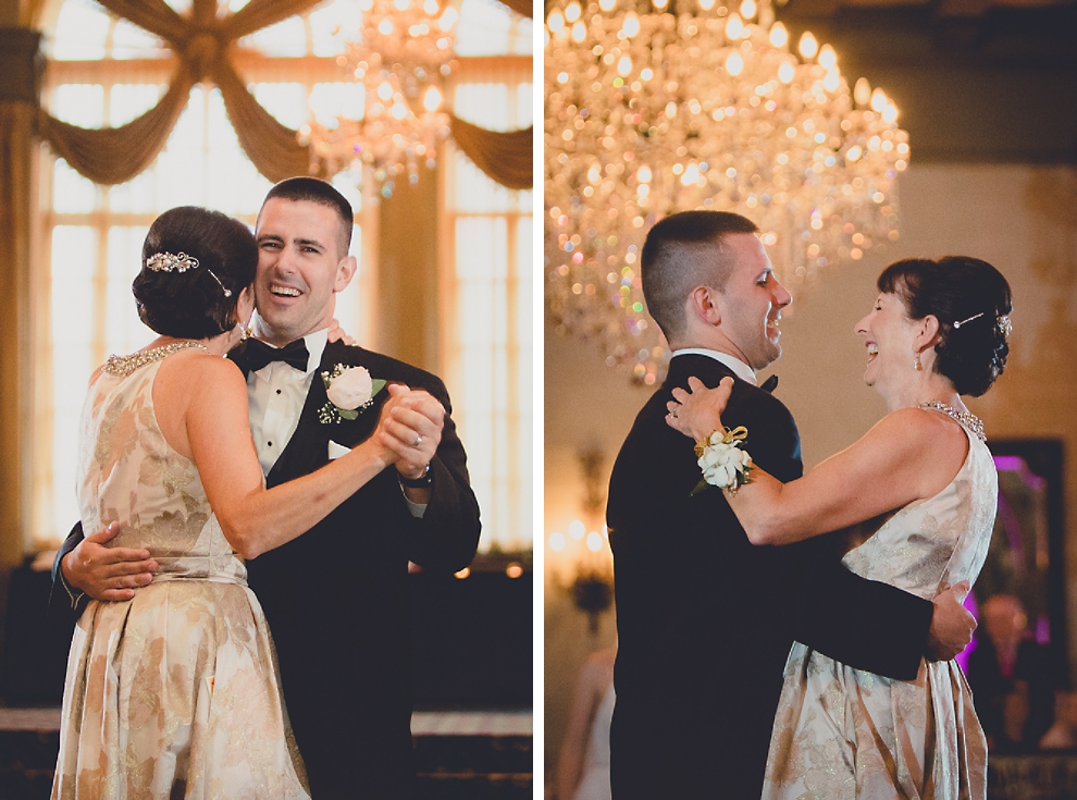mother and groom dance in Terrace Room at the Statler City wedding reception venue in Buffalo, NY