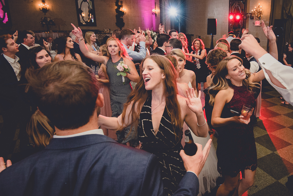 guests dance in Terrace Room at the Statler City wedding reception venue in Buffalo, NY