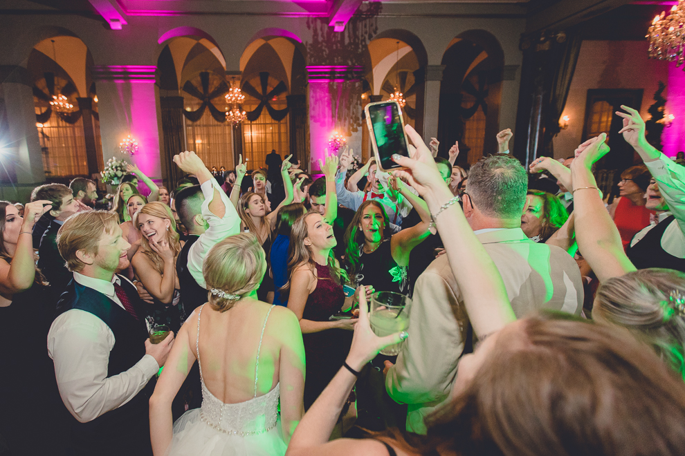 guests dance in Terrace Room at the Statler City wedding reception venue in Buffalo, NY