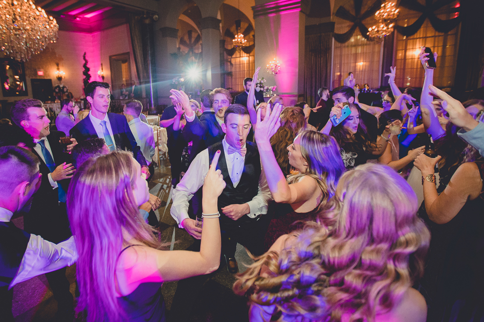 guests dance in Terrace Room at the Statler City wedding reception venue in Buffalo, NY