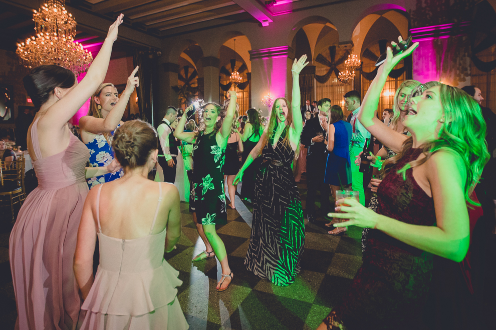 guests dance in Terrace Room at the Statler City wedding reception venue in Buffalo, NY
